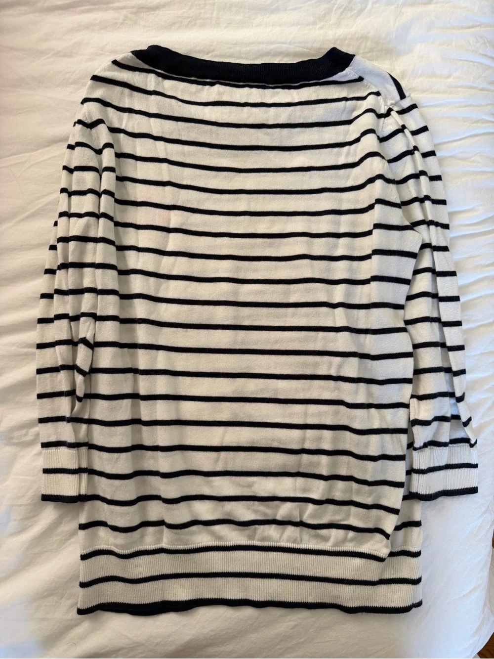J. Crew White and Navy Striped Knit Tee